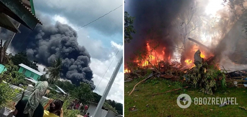 На Филиппинах разбился военный самолет: 17 погибших, 40 человек спаслись. Фото и видео