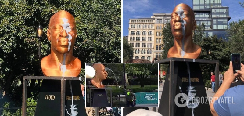 В Нью-Йорке облили краской статую Джорджа Флойда: вандал попал на видео