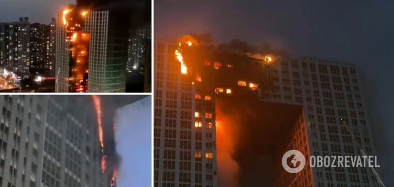 В Китае вспыхнул небоскреб, в котором живет 800 человек. Фото и видео